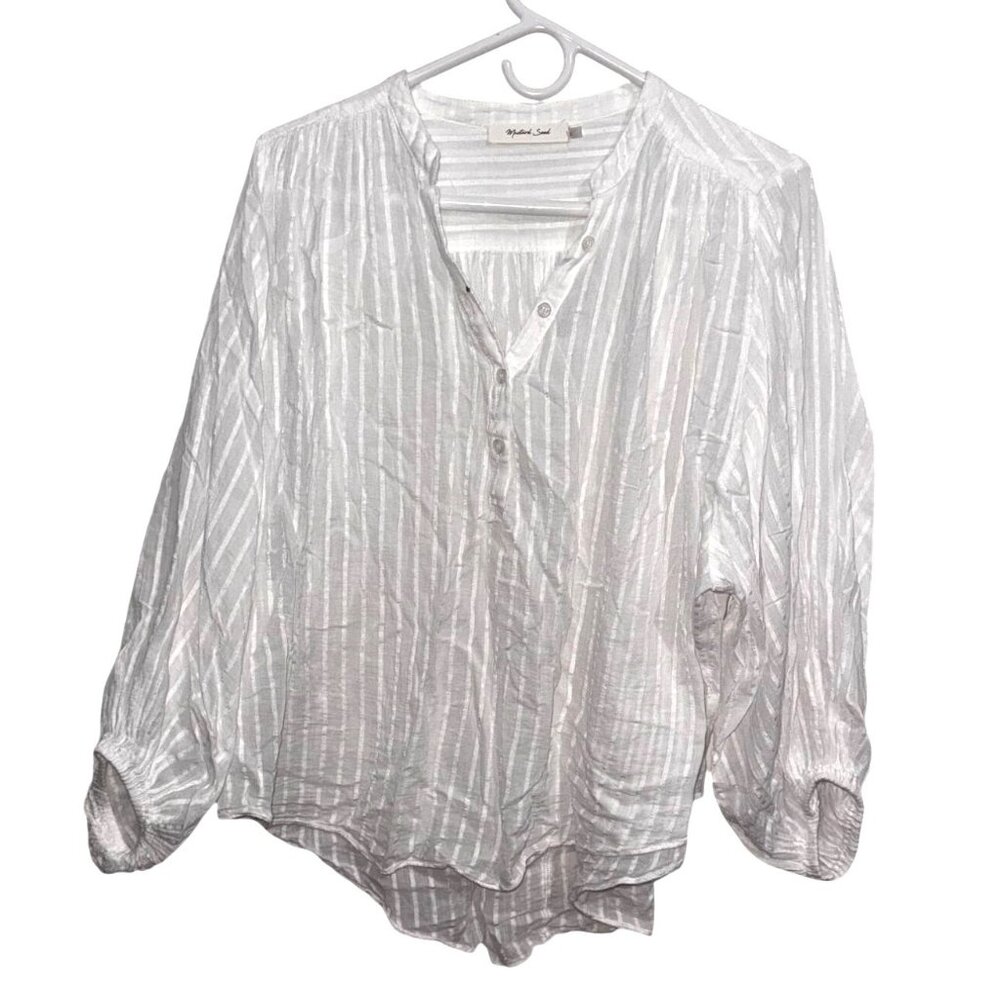 Mustard Seed White Striped Sheer Cotton Blouse Womens Top L